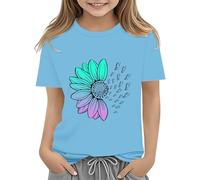 vaolkwsacz Maglietta da ragazza con girasoli dolci fiori grafici allentati t-shirt girocollo manica corta Casual Top S Shirt ragazza 128, Celeste., 8-9 Jahre
