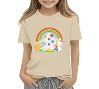 vaolkwsacz Maglietta per bambini Easter Bunny con uova colorate e design morbido, maglietta per ragazze comode ed eleganti, S ragazze, cachi, 12-13 Jahre