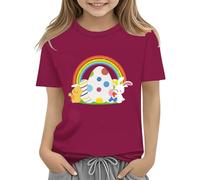 vaolkwsacz Maglietta per bambini Easter Bunny con uova colorate e design morbido, maglietta per ragazze comode ed eleganti, S ragazze, Vino, 10-11Years