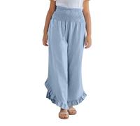 vaolkwsacz Palazzo, pantaloni bambina a gamba larga, vita alta, pantaloni per il tempo libero, abbigliamento casual per spiaggia, viaggi e vacanze leggings ragazza giallo, Azzurro, 4-5 Jahre