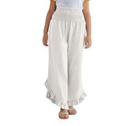 vaolkwsacz Palazzo, pantaloni bambina a gamba larga, vita alta, pantaloni per il tempo libero, abbigliamento casual per spiaggia, viaggi e vacanze leggings ragazza giallo, beige., 6-7 Jahre