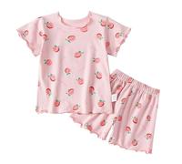 vaolkwsacz Pigiama per bambini a maniche corte per bambini, vestito e ragazze, abbigliamento da casa sottile e pigiama medio per bambini, due pezzi, abbigliamento per bambini, Colore: rosa., 5-6 Jahre