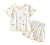 vaolkwsacz Pigiama per bambini a maniche corte per bambini, vestito e ragazze, abbigliamento da casa sottile e pigiama medio per bambini, due pezzi, abbigliamento per bambini, giallo., 5-6 Jahre