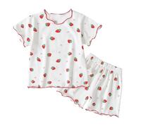 vaolkwsacz Pigiama per bambini a maniche corte per bambini, vestito e ragazze, abbigliamento da casa sottile e pigiama medio per bambini, due pezzi, abbigliamento per bambini, Colore: rosso, 5-6 Jahre