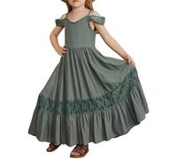 vaolkwsacz Ragazza Pizzo Cuciture Gonna Abito Una Spalla Casual Vestito Ragazza Costume, Verde menta, 11-12 Jahre