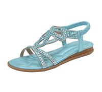 vaolkwsacz Sandali romani da donna, sandali romani, sandali piatti, con punta aperta, sandali da spiaggia, con strass, scarpe romane, eleganti sandali estivi con elastico, Blu, 43 EU