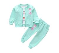 vaolkwsacz Set di 3 pezzi con giacca a maniche lunghe e pantaloni per bambine da 0 a 4 anni abbigliamento neonato bambina neonato, verde, 18-24 Monate