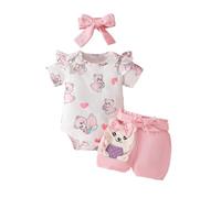 vaolkwsacz Set di vestiti per bambine, a maniche corte, con bottone automatico, girocollo, con cuore, elasticizzati, con fiocco, set di vestiti da 0 18 Mon Label, Colore: rosa., 12