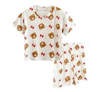 vaolkwsacz Set pigiama a maniche corte pantaloncini e ragazze vestiti per la casa bambino elastico aria condizionata abbigliamento pigiama moda bambino ragazza, marrone, 11-12 Jahre