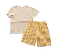 vaolkwsacz Set pigiama da bambina 2 pezzi con maglia a maniche corte e pantaloncini a quadri T 5, giallo., 130