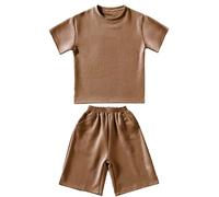 vaolkwsacz Summer Children's Quick Drying Short Sleeved Suit Shorts Middle And Small Children Candy Colour Casual Wear Boys Sportswear - Set di vestiti per bambini, caffè, 5-6 Jahre
