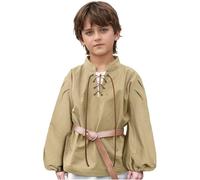 vaolkwsacz Top grande colletto alto, maglietta semplice in cotone traspirante, a quadri da donna, cachi, 12-14 Jahre