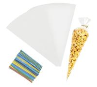 vaolmlop 100 Pezzi Sacchetti Caramelle,30x16 cm Sacchettini Trasparenti Buste In Cellophane con 100 Bande Metalliche Per confezioni di caramelle, Biscotti, Pane, Frutta Ecc.