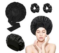 vaolmlop 2 pezzi Cuffia Seta Capelli Notte,Silk Bonnet,Con Nastri Regolabili,Berretto Da Notte Raso Elastico Per Dormire Cappello Da Notte Per Donna Berretto Da Notte Raso((nero)