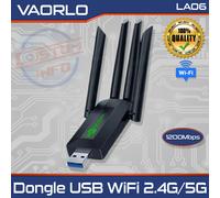 Vaorlo Adattatore WiFi USB 3.0 1200Mbps Dual Band 2.4G/5G 4 Antenne 802.11AX PC