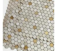 VAOVI Piastrelle da parete 3D a mosaico, autoadesive, per la cucina, per il bagno, piccole decorazioni effetto pietra, opache, esagonali (oro champagne, 10 pezzi)