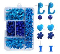 VAPKER Set di 215 perni blu, perni di spinta del gancio, puntine della mappa della testa rotonda, puntine del pollice del fiore piatto, perni di spinta a forma di cuore, testa standard di plastica