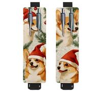 VAPOKF 2 portapenne regolabili con fascia elastica per quaderni, in pelle PU, portapenne, custodia per riviste, libri, agende, raccoglitori, tablet, cappello di Babbo Natale, Corgi e campane