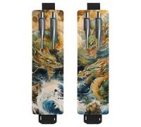 VAPOKF 2 portapenne regolabili con fascia elastica per quaderni, in pelle PU, portapenne, custodia per penne con copertina rigida, libri, agende, raccoglitori, tablet, onde del drago cinese