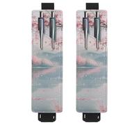 VAPOKF 2 portapenne regolabili con fascia elastica per quaderni, in pelle PU, portapenne, per diari, libri, agende, raccoglitori, tablet, fiori di ciliegio vicino al lago
