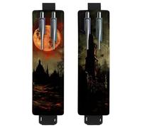 VAPOKF 2 portapenne regolabili con fascia elastica per quaderni, in pelle PU, portapenne, per diari, libri, agende, raccoglitori, tablet, motivo Halloween Night Castle