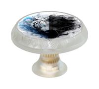 VAPOKF 4 pomelli rotondi trasparenti neri e bianchi a forma di tigre, per cassetti e cassettiere, 35 mm, maniglie per ante di armadietti, maniglie per porte e maniglie, per armadi, decorazioni per la