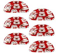 VAPOKF 6 maniglie a conchiglia per cassetti, semicircolari, utilizzate per camera da letto, cassettiera, armadio, porta della cucina, gatti della fortuna su rosso