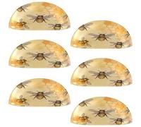 VAPOKF 6 maniglie a conchiglia per cassetti, semicircolari, utilizzate per camera da letto, cassettiera, armadio, porta della cucina, api su sfondo a pettine