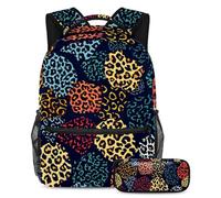 VAPOKF Aanimals - Set di zaini per la scuola con texture in pelle, per adolescenti, ragazze, ragazzi, bambini, con astuccio per scuola elementare, secondaria