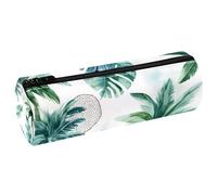 VAPOKF Acquerello Plam Trees Leave Leather Barrel Pen Pencil Case Coin Purse Cosmetic Makeup Bag per Studenti Cancelleria Scuola Ufficio Storage