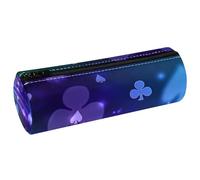 VAPOKF Art Bokeh of Poker Card Symbols Leather Barrel Pen Pencil Case Coin Purse Cosmetic Makeup Bag per Studenti Cancelleria Scuola Ufficio Storage, Multi, 20x6.3cm/7.9x2.5in, Astuccio per matite