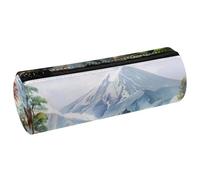 VAPOKF Astucci per matite con stampa del tempio del Monte Fuji, in pelle PU, astuccio per penne, cancelleria per studenti, astuccio per trucchi, per donne, ragazze, ragazzi, bambini, scuola e ufficio