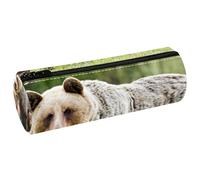 VAPOKF Astucci per matite con stampa di orso marrone e due cuccioli, in pelle PU, astuccio per cancelleria per studenti, astuccio per trucchi, per donne, ragazze, ragazzi, bambini, scuola e ufficio