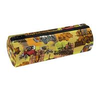 VAPOKF Astucci vintage anni '90 con treno e auto, in pelle PU, astuccio per penne, cancelleria per studenti, borsa per trucchi, per donne, ragazze, ragazzi, bambini, scuola e ufficio, Multi