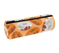 VAPOKF Astuccio a forma di ciambella con fusto in pelle arancione e cioccolato bianco, per penne, matite, monete, cosmetici, per studenti, cancelleria, scuola, ufficio, Multi, 20x6.3cm/7.9x2.5in,