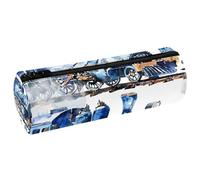 VAPOKF Astuccio blu con stampa di treno retrò ad acquerello, in pelle PU, astuccio per penne, cancelleria per studenti, astuccio per trucchi, per donne, ragazze, ragazzi, bambini, scuola e ufficio