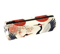 VAPOKF Astuccio con due gru su stampa tradizionale, in pelle PU, per penne, cancelleria per studenti, astuccio per trucchi, per donne, ragazze, ragazzi, bambini, scuola e ufficio, Multi, 20x6.3x6.3 CM