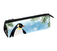 VAPOKF Astuccio con due pinguini sul ghiaccio, astuccio per cancelleria, astuccio per matite, cosmetici, borsa compatta con cerniera
