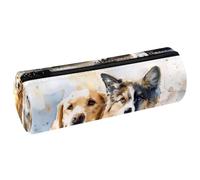 VAPOKF Astuccio con stampa acquarello Labrador Berger Allemand, astuccio in pelle PU per penne e cancelleria per studenti, astuccio per trucchi per donne, ragazze, ragazzi, bambini, scuola e ufficio