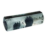 VAPOKF Astuccio con stampa di corvi neri prima del castello, astuccio in pelle PU per penne e cancelleria per studenti, astuccio per trucchi per donne, ragazze, ragazzi, bambini, scuola e ufficio