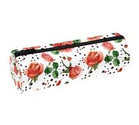 VAPOKF Astuccio con stampa di rose e bacche di rosa canina e piselli neri, in pelle PU, astuccio per penne, cancelleria per studenti, astuccio per trucchi per donne, ragazze, ragazzi, bambini, scuola