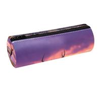 VAPOKF Astuccio in pelle a forma di cervo con alce e toro al tramonto, per penne, monete, cosmetici, per studenti, cancelleria, scuola, ufficio