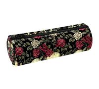 VAPOKF Astuccio in pelle a forma di teschio morto, con rose, portamonete, trousse per cosmetici, cancelleria per studenti, scuola, ufficio, Multi, 20x6.3cm/7.9x2.5in, Astuccio per matite