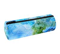 VAPOKF Astuccio in pelle blu con conchiglie acquerellate Zen Art astuccio portapenne portamonete borsa per cosmetici per studenti cancelleria scuola ufficio stoccaggio, Multi, 20x6.3cm/7.9x2.5in,