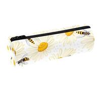 VAPOKF Astuccio in pelle con api che volano su margherita, portapenne, portamonete, trousse per cosmetici, per studenti, cancelleria, scuola, ufficio, Multi, 20x6.3cm/7.9x2.5in, Astuccio per matite