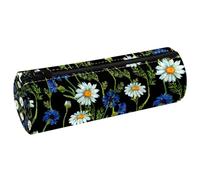 VAPOKF Astuccio in pelle con camomilla e fiordalisi blu, portapenne, portamonete, trousse per trucchi per studenti, cancelleria per scuola, ufficio, Multi, 20x6.3cm/7.9x2.5in, Astuccio per matite