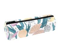 VAPOKF Astuccio in pelle con conchiglie, cozze e perni, per penne, matite, monete, cosmetici, per studenti, cancelleria, scuola, ufficio, Multi, 20x6.3cm/7.9x2.5in, Astuccio per matite