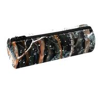 VAPOKF Astuccio in pelle con due volpi su albero e foresta in pelle, per penne, monete, cosmetici, cancelleria per studenti, scuola, ufficio