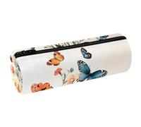 VAPOKF Astuccio in pelle con farfalle e papaveri e fiori, per penne, matite, monete, cosmetici, per studenti, cancelleria, scuola, ufficio