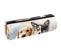 VAPOKF Astuccio in pelle con labrador Berger Allemand acquerello, per penne, matite, monete, cosmetici, per studenti, cancelleria, scuola, ufficio